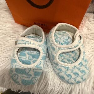 Hermes Baby Walker Shoes in Light Blue Pattern